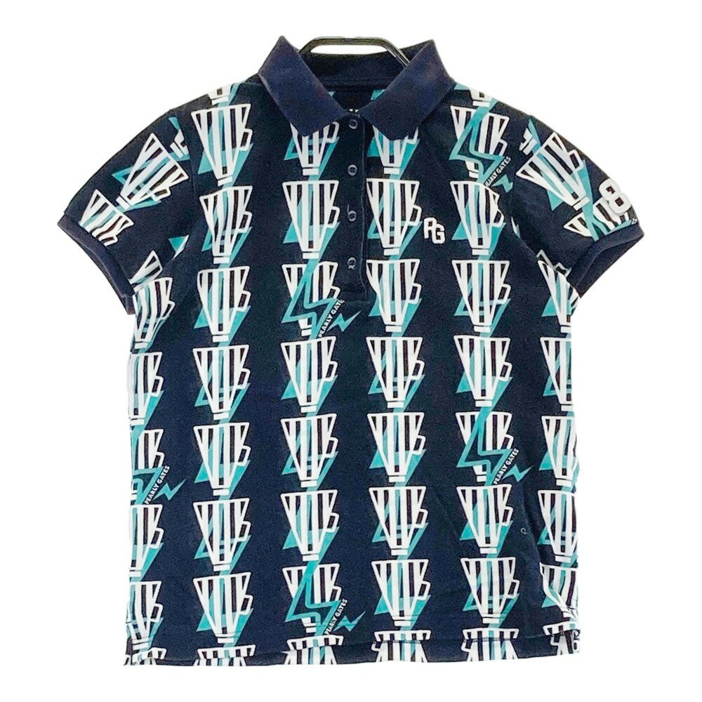 PEARLY GATES パーリーゲイツ 半袖ポロシャツ 総柄 ネイビー系 0 【中古】ゴルフウェア レディース