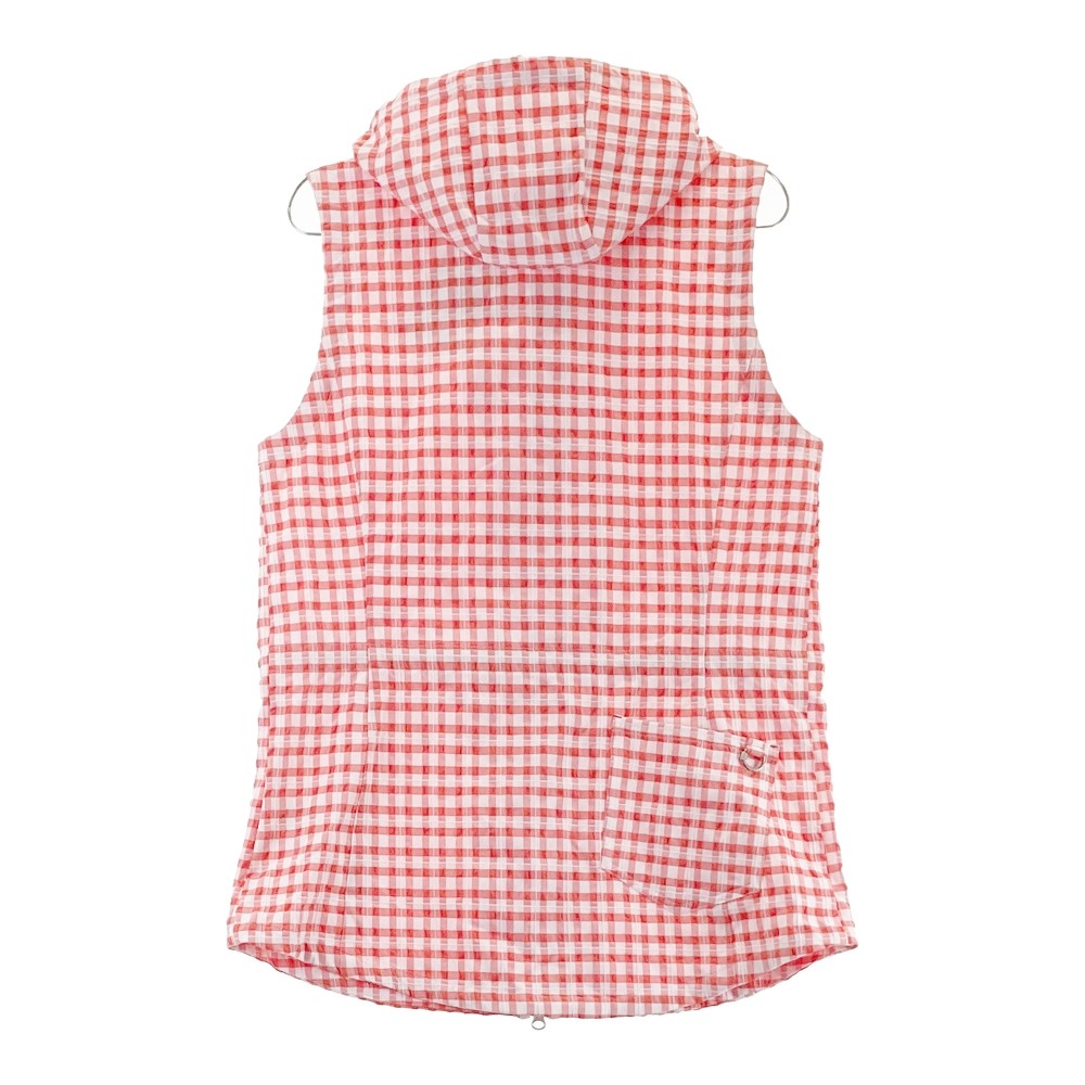 MUNSING WEAR マンシングウェア 2WAYジップベスト シアサッカー ギンガムチェック ピンク系 L 【中古】ゴルフウェア レディース