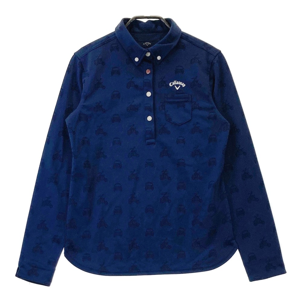 CALLAWAY キャロウェイ 長袖 ポロシャツ 総柄 ネイビー系 M 【中古】ゴルフウェア レディース