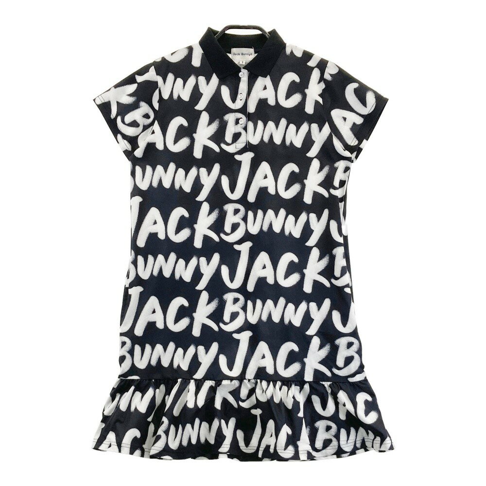 JACK BUNNY ジャックバニー 2024年モデル 半袖 ポロワンピース ロゴ 総柄 ブラック系 1 【中古】ゴルフウェア レディース