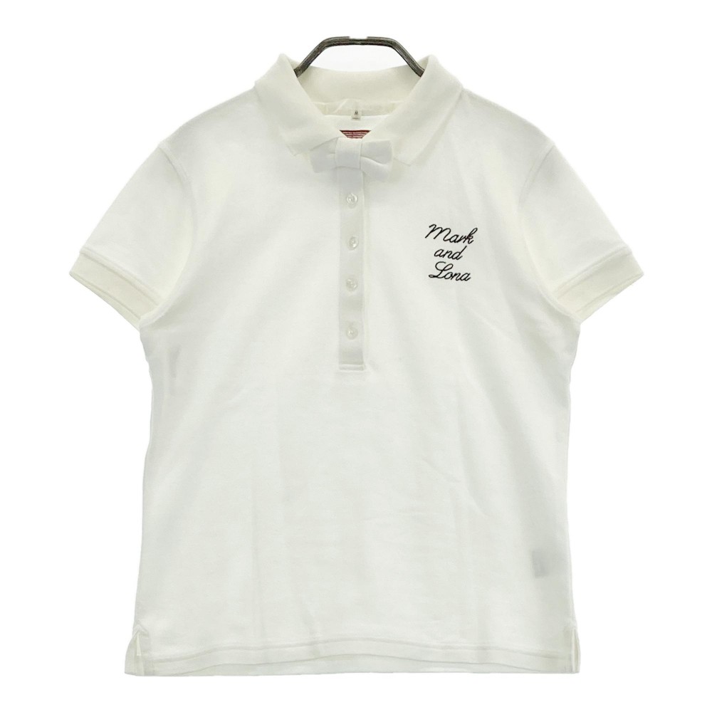 MARK&LONA マークアンドロナ 半袖ポロシャツ リボン ホワイト系 M 【中古】ゴルフウェア レディース