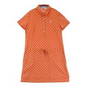 MUNSING WEAR マンシングウェア 半袖 ポロワンピース ヤシの木 総柄 オレンジ系 L 【中古】ゴルフウェア レディース