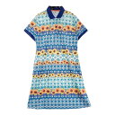 MUNSING WEAR マンシングウェア 半袖ポロ ワンピース ひまわり 総柄 ブルー系 L 【中古】ゴルフウェア レディース