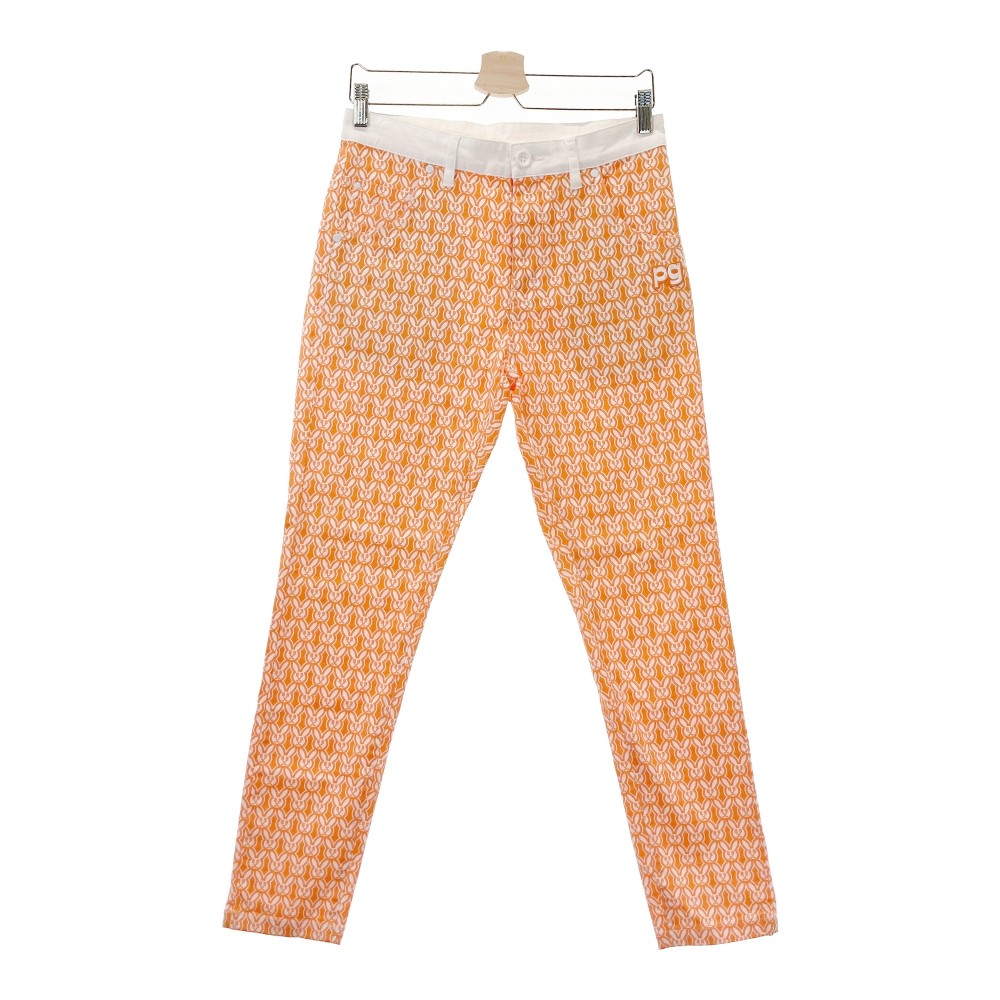 PEARLY GATES パーリーゲイツ ストレッチパンツ バニー総柄 オレンジ系 0 【中古】ゴルフウェア レディース