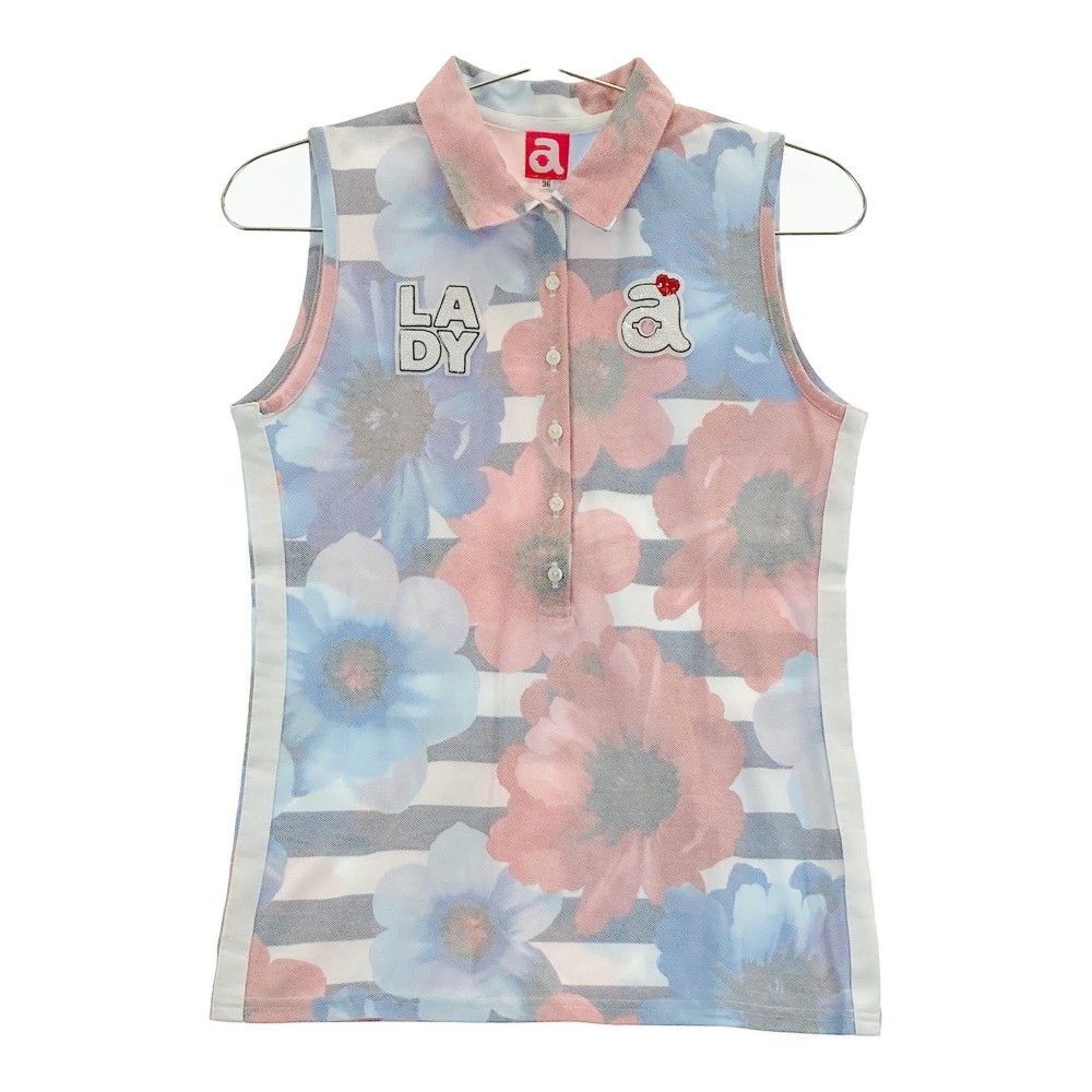 ARCHIVIO アルチビオ ノースリーブポロシャツ 総柄 ホワイト系 36 【中古】ゴルフウェア レディース