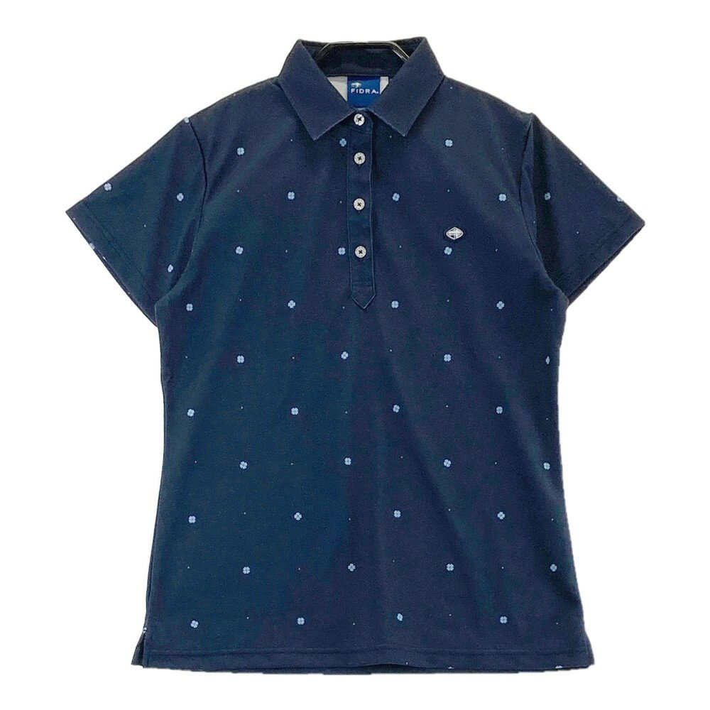 FIDRA フィドラ 半袖ポロシャツ ワッペン 総柄 ネイビー系 XL 【中古】ゴルフウェア レディース