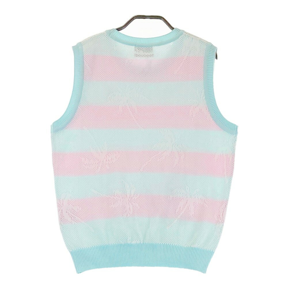 MUNSING WEAR マンシングウェア ニットベスト ボーダー 総柄 ブルー系 L 【中古】ゴルフウェア レディース