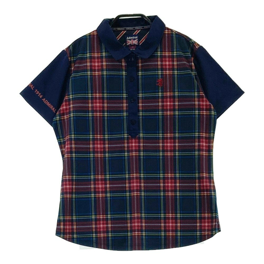 ADMIRAL アドミラル 半袖ポロシャツ チェック柄 ネイビー系 L 【中古】ゴルフウェア レディース