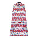 ZOY ゾーイ ノースリーブポロワンピース 総柄 レッド系 1038 【中古】ゴルフウェア レディース