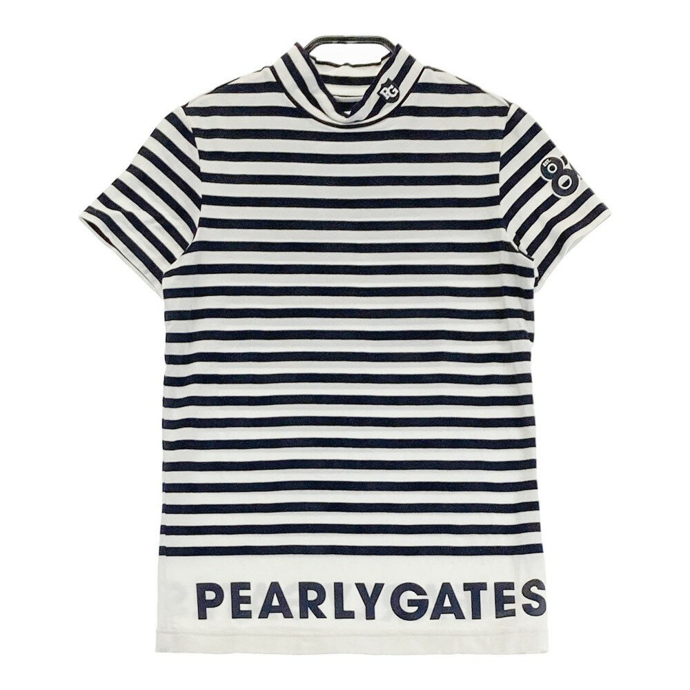 PEARLY GATES パーリーゲイツ ハイネック 半袖Tシャツ ボーダー柄 ネイビー系 0 【中古】ゴルフウェア ..