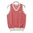 JACK BUNNY ジャックバニー ニットベスト チェック柄 レッド系 1 【中古】ゴルフウェア レディース