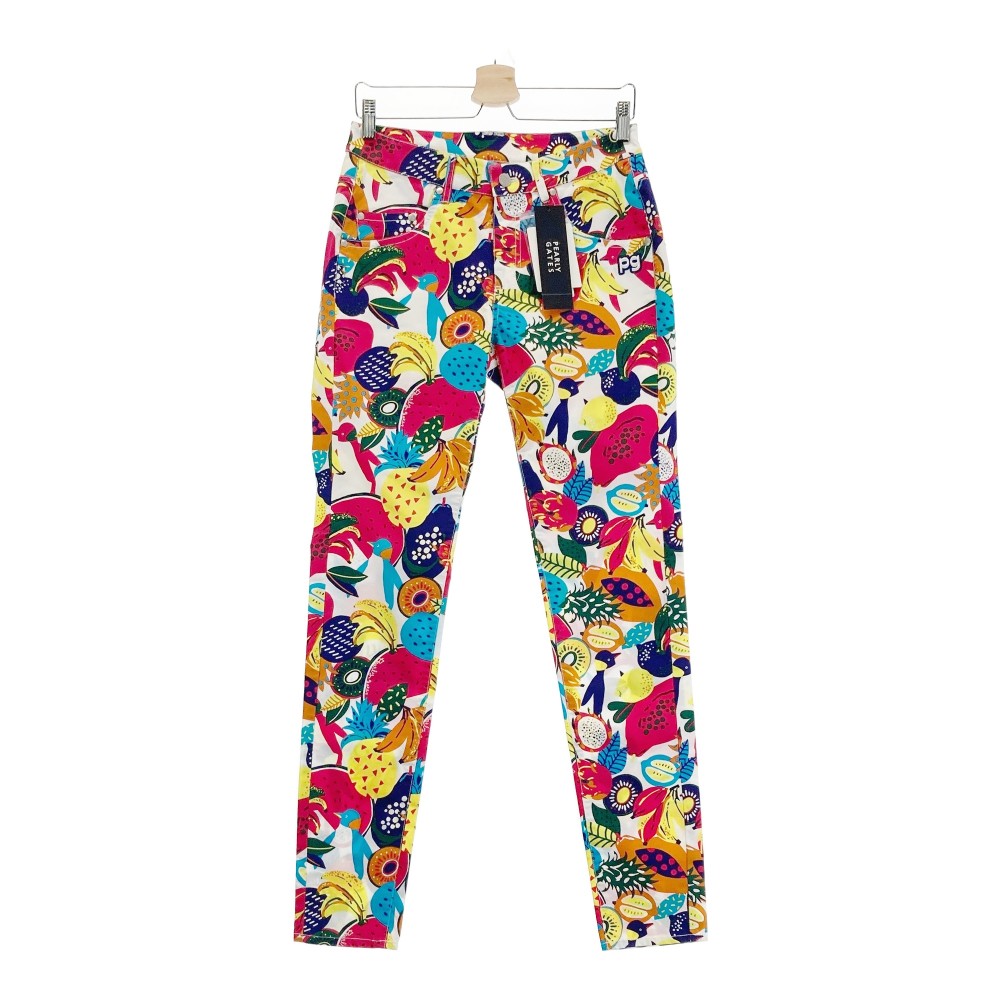 PEARLY GATES パーリーゲイツ ロングパンツ フルーツ柄 ピンク系 2 【中古】ゴルフウェア レディース