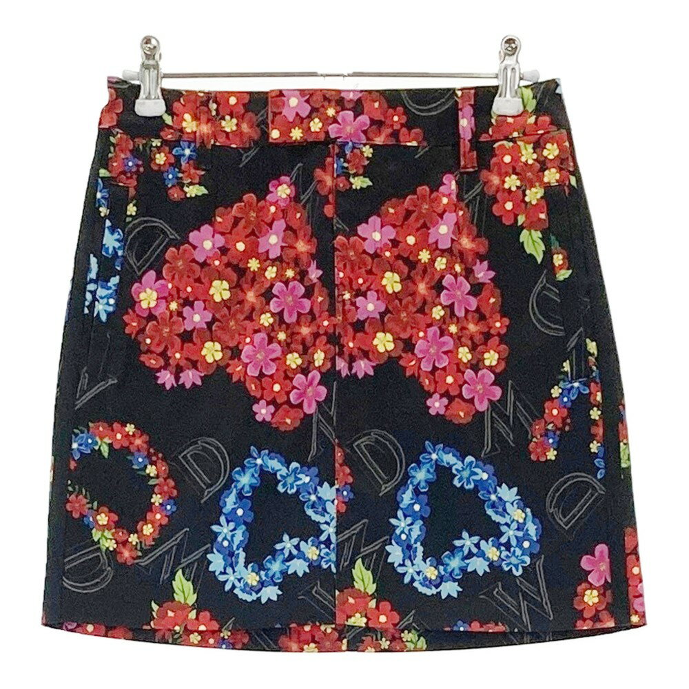 DANCE WITH DRAGON ダンスウィズドラゴン スカート 花 総柄 ブラック系 1 【中古】ゴルフウェア レディース