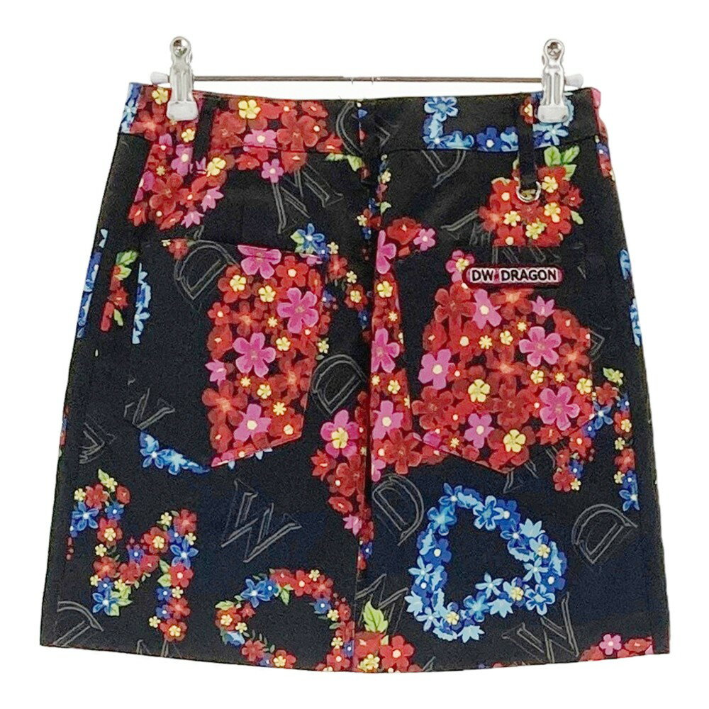 DANCE WITH DRAGON ダンスウィズドラゴン スカート 花 総柄 ブラック系 1 【中古】ゴルフウェア レディース