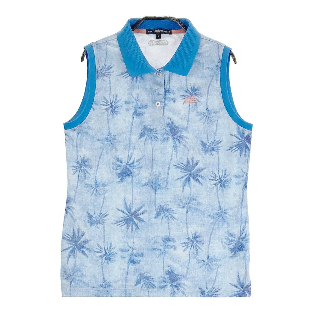 ROSASEN ロサーセン ノースリーブポロシャツ ヤシの木 総柄 ブルー系 M 【中古】ゴルフウェア レディース