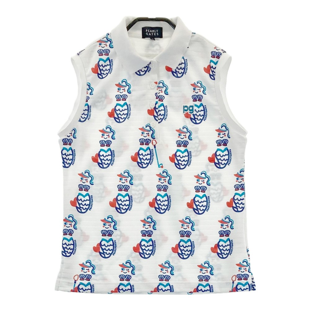 PEARLY GATES パーリーゲイツ ノースリーブ ポロシャツ 総柄 ホワイト系 0 【中古】ゴルフウェア レデ..