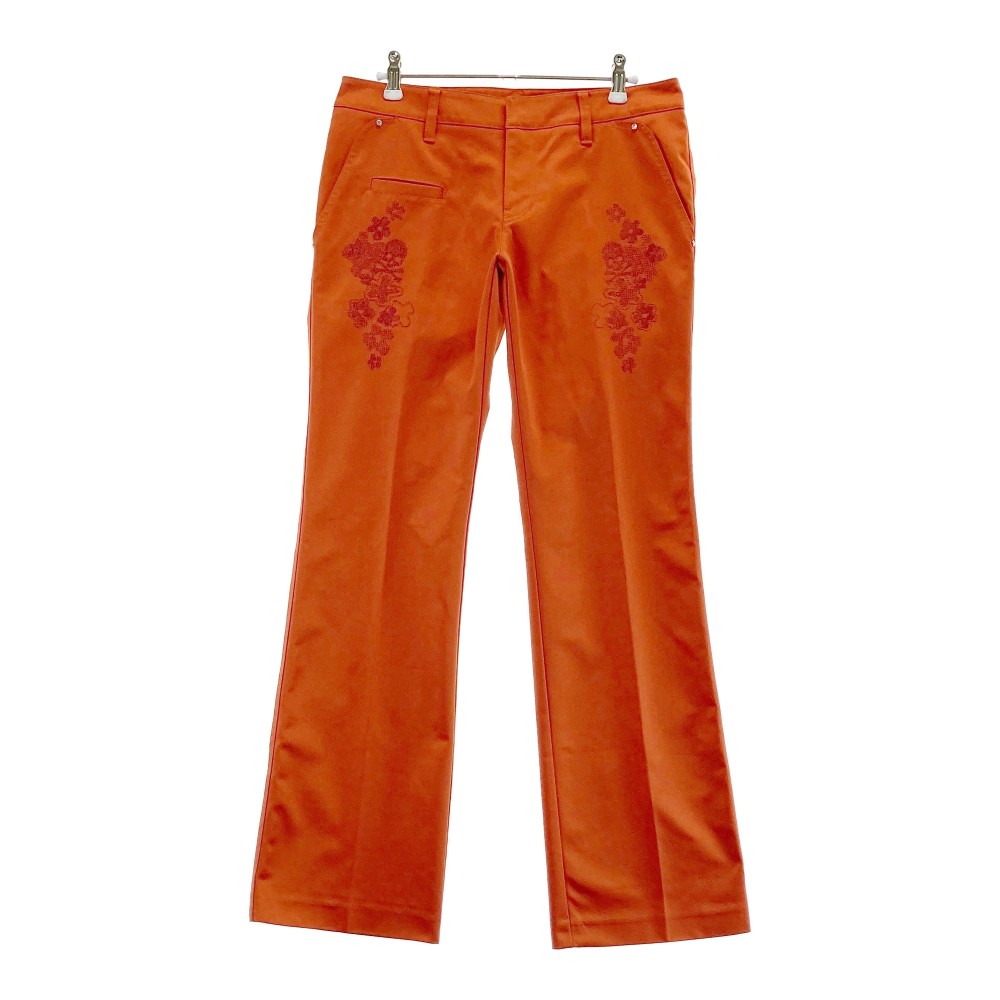 DANCE WITH DRAGON ダンスウィズドラゴン ロングパンツ 刺繍 オレンジ系 3 【中古】ゴルフウェア レディース