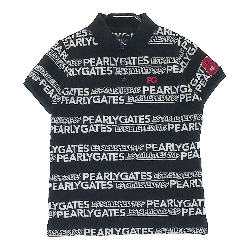 PEARLY GATES パーリーゲイツ 半袖ポロシャツ 総柄 ブラック系 0 【中古】ゴルフウェア レディース