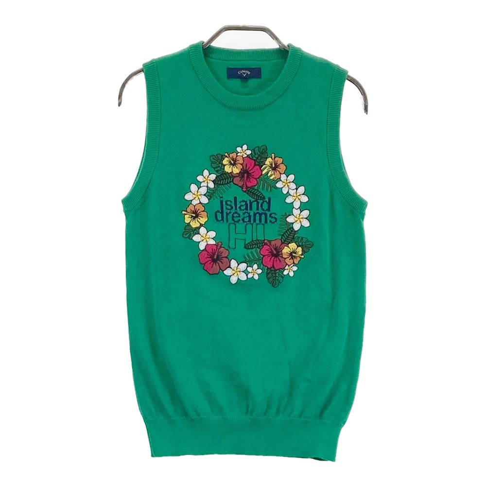 CALLAWAY キャロウェイ ニットベスト ハイビスカス柄 グリーン系 L 【中古】ゴルフウェア レディース