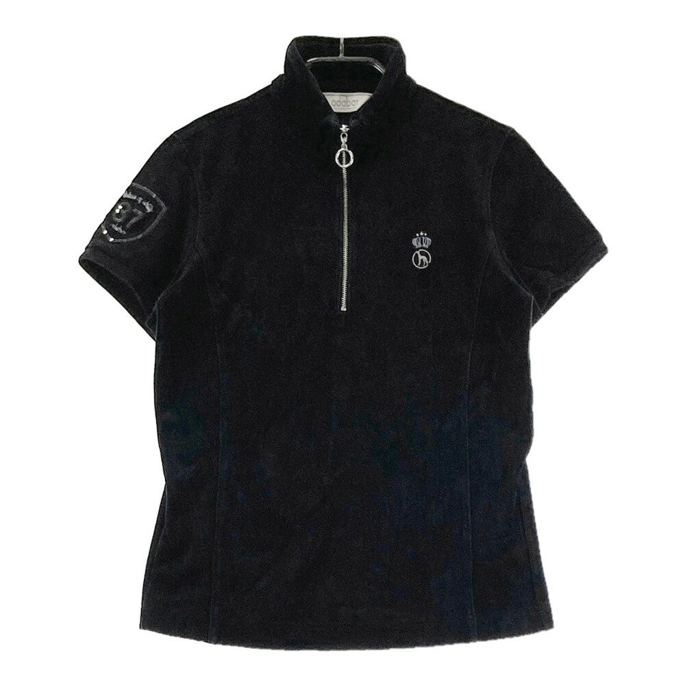 ADABAT アダバット ハーフジップ半袖Tシャツ ベロア ブラック系 36 【中古】ゴルフウェア レディース