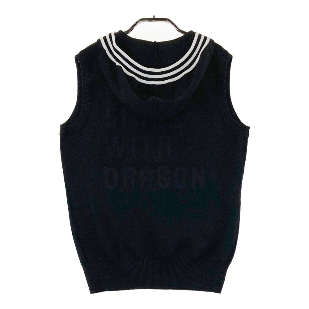 DANCE WITH DRAGON ダンスウィズドラゴン フード付き ニットベスト ブラック系 2 【中古】ゴルフウェア レディース