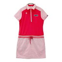 FILA GOLF フィラゴルフ ハーフジップ半袖ワンピース ストライプ柄 レッド系 L 【中古】ゴルフウェア レディース