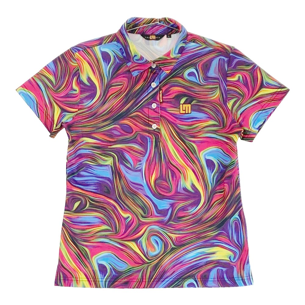 LOUD MOUTH ラウドマウス 半袖ポロシャツ サイケデリックトリップ 総柄 ブルー系 L 【中古】ゴルフウェ..