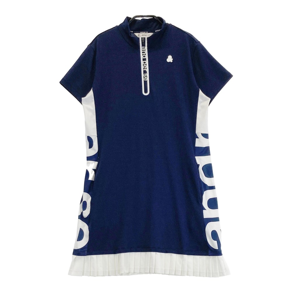 AND PER SE アンパスィ 2022年モデル ハーフジップ 半袖ワンピース ネイビー系 L 【中古】ゴルフウェア レディース