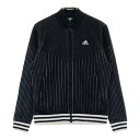 ADIDAS GOLF アディダスゴルフ 裏地付 ニット ジップジャケット ストライプ総柄 ブラック系 M 【中古】ゴルフウェア レディース