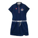 FILA GOLF フィラゴルフ ハーフジップ 半袖ポロ ワンピース 総柄 ネイビー系 M 【中古】ゴルフウェア レディース