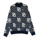 PEARLY GATES パーリーゲイツ 2024年モデル ハイネック ニットセーター コットン ロゴ 総柄 ネイビー系 1 【中古】ゴルフウェア レディース