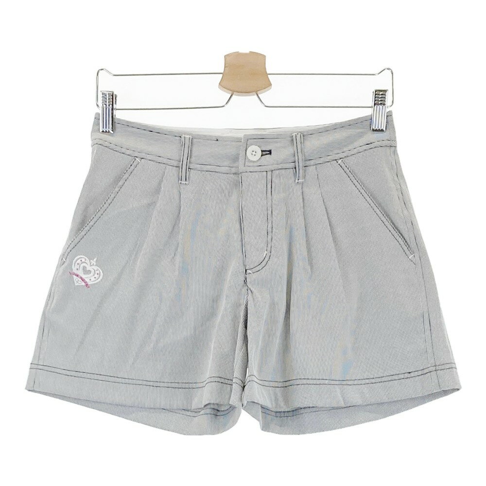 VIVA HEART ビバハート ストレッチショートパンツ ストライプ柄 ホワイト系 38 【中古】ゴルフウェア レディース