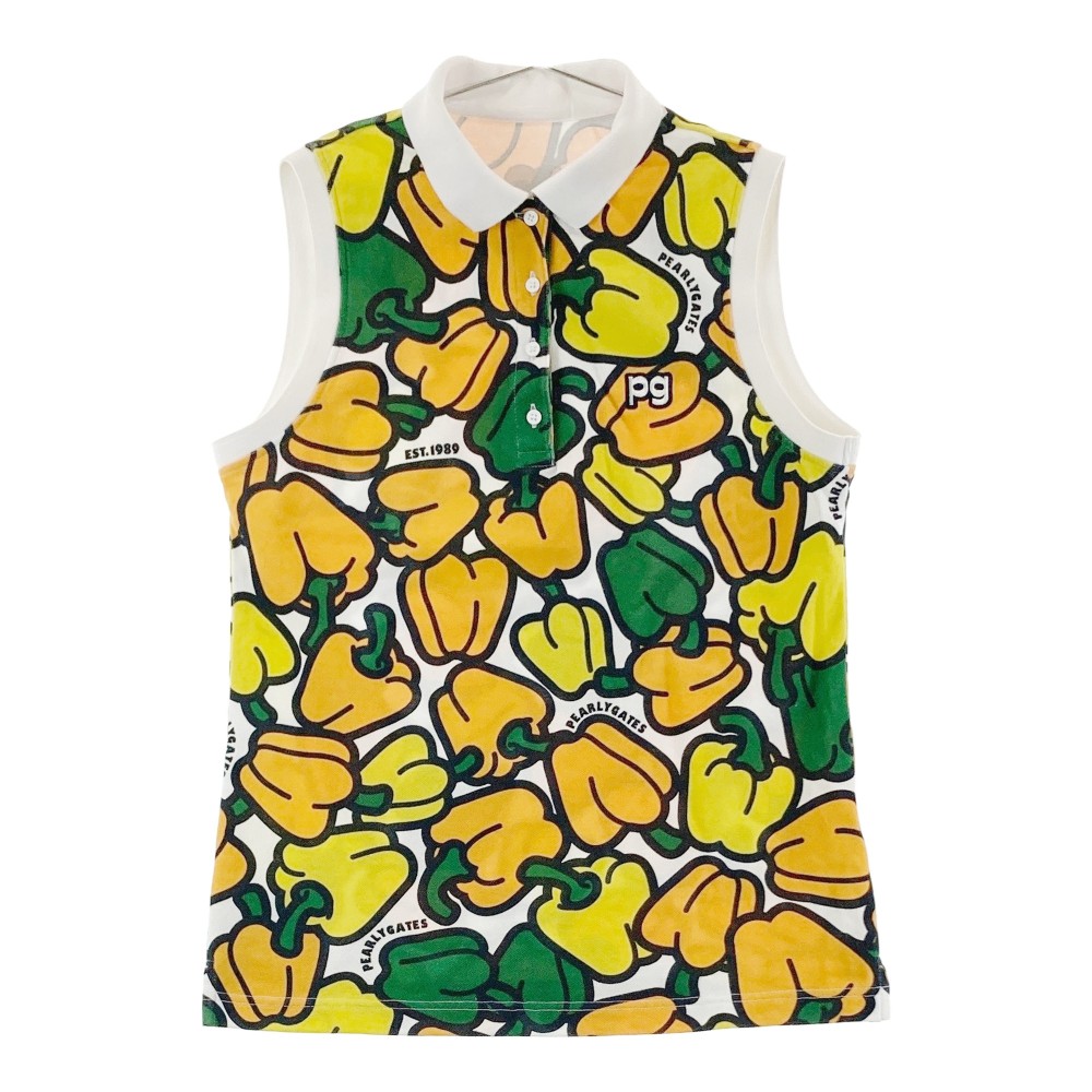 PEARLY GATES パーリーゲイツ ノースリーブポロシャツ 総柄 ホワイト系 2 【中古】ゴルフウェア レディ..