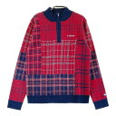 FIDRA フィドラ 蓄熱 ハーフジップ ニットセーター チェック総柄 レッド系 S 【中古】ゴルフウェア レディース