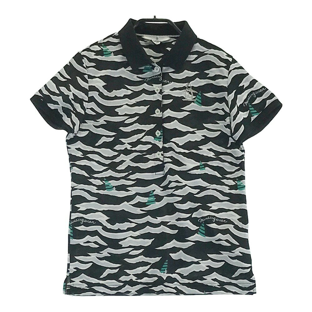 MUNSING WEAR マンシングウェア SL1660 半袖ポロシャツ 総柄 ブラック系 M 【中古】ゴルフウェア レデ..
