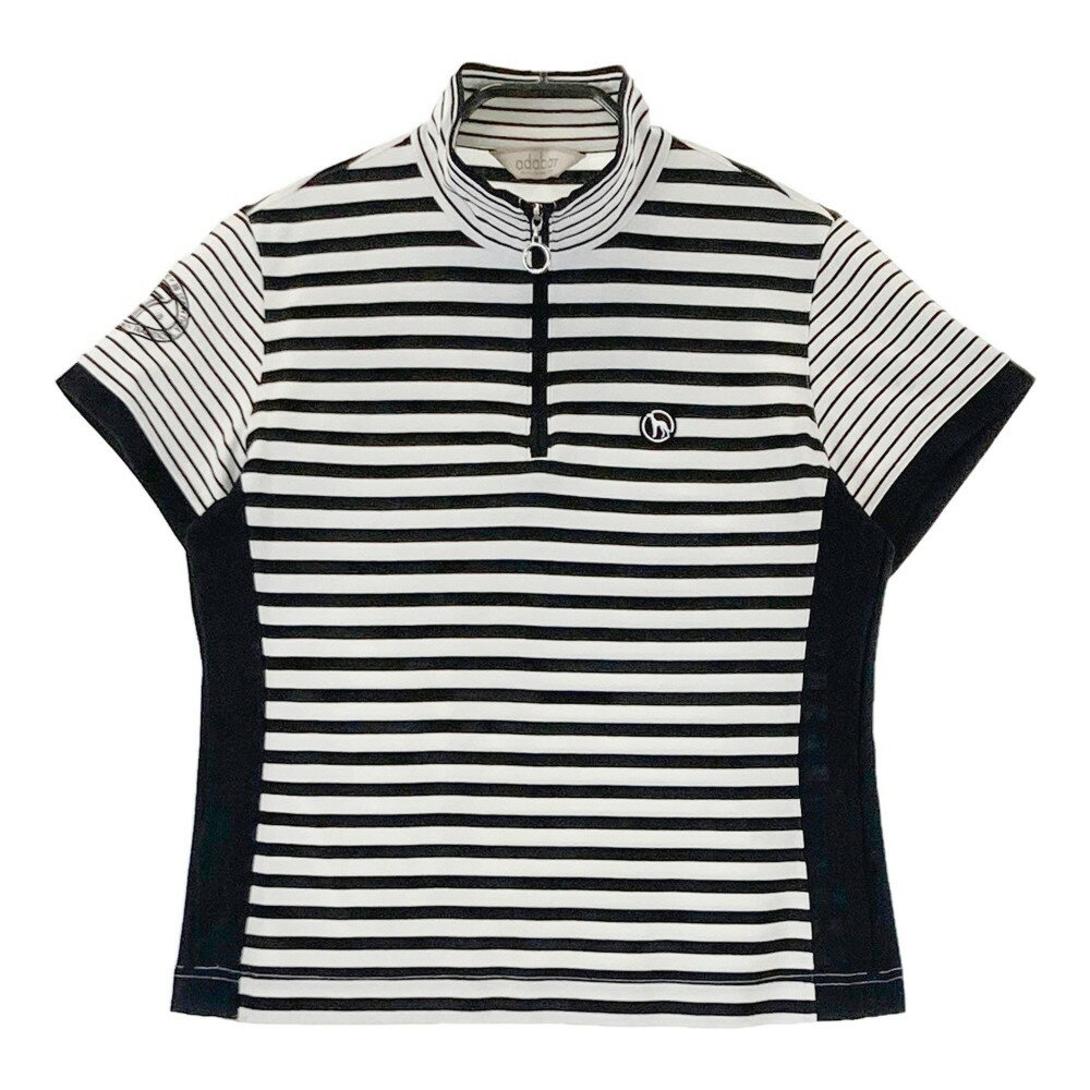 ADABAT アダバット ハーフジップ 半袖Tシャツ ボーダー柄 ブラック系 38 【中古】ゴルフウェア レディ..