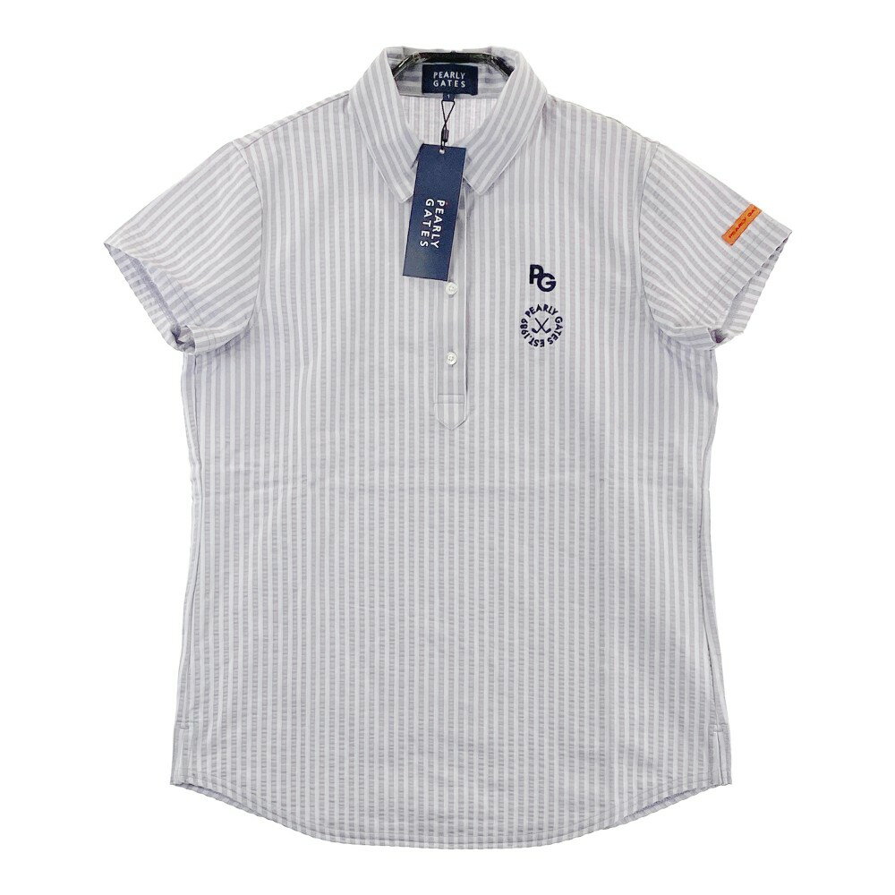 PEARLY GATES パーリーゲイツ 2023年モデル 半袖ポロシャツ サッカー ストライプ柄 グレー系 1 【中古..
