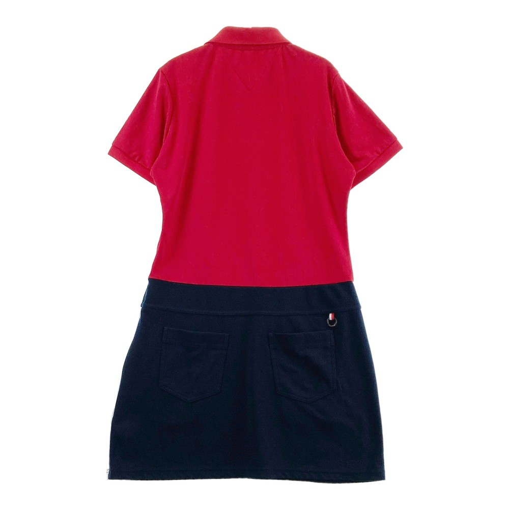 TOMMY HILFIGER GOLF トミー ヒルフィガーゴルフ 半袖ポロワンピース ロゴ 総柄 レッド系 【中古】ゴルフウェア レディース