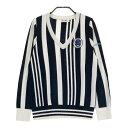 ADIDAS GOLF アディダスゴルフ Vネック ウール混 ニットセーター ストライプ柄 ネイビー系 S 【中古】ゴルフウェア レディース