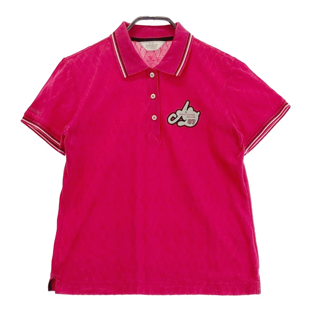 ADABAT アダバット 半袖ポロシャツ ダイヤ柄 ピンク系 38 【中古】ゴルフウェア レディース
