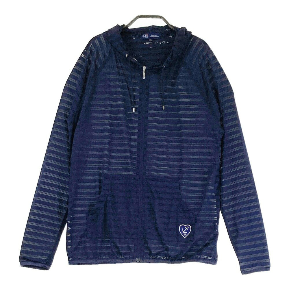 23区GOLF ニジュウサンクゴルフ ジップパーカー ジャケット ストライプ柄 ネイビー系 2 【中古】ゴルフウェア レディース