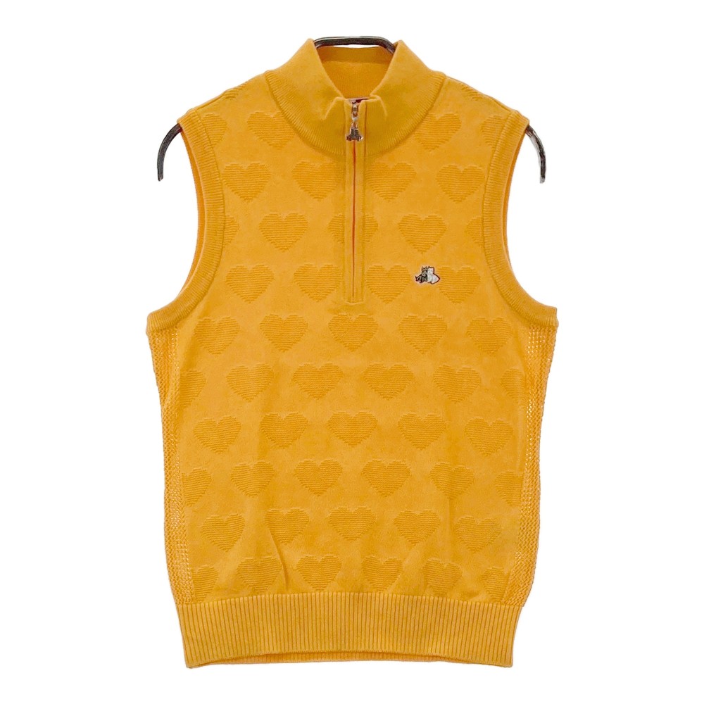 BLACK&WHITE ブラックアンドホワイト ハーフジップ ニットベスト ハート柄 イエロー系 1 【中古】ゴルフウェア レディース