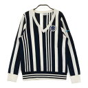 ADIDAS GOLF アディダスゴルフ N68199 ニットセーター ストライプ柄 ネイビー系 M 【中古】ゴルフウェア レディース