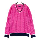 CALLAWAY キャロウェイ ウール混 Vネック ニットセーター ピンク系 LL 【中古】ゴルフウェア レディース