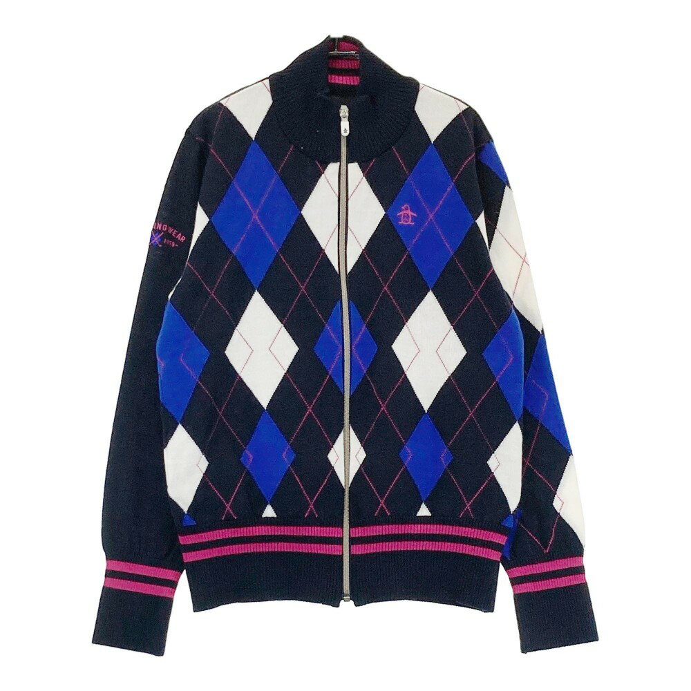 MUNSING WEAR マンシングウェア ウール混 ニット ジップジャケット アーガイル柄 ブラック系 L 【中古】ゴルフウェア レディース