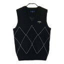 CALLAWAY キャロウェイ Vネックニットベスト ウール混 ダイヤ柄 ブラック系 M 【中古】ゴルフウェア レディース