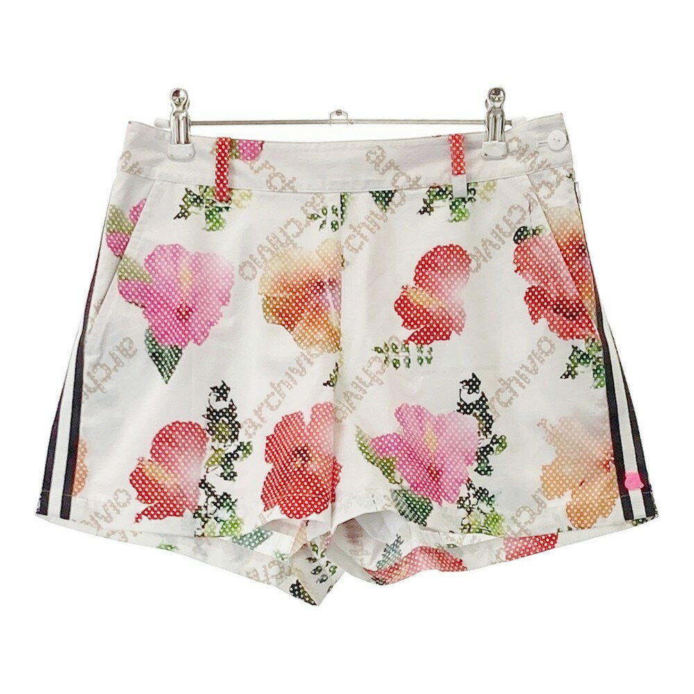 ARCHIVIO アルチビオ 裏地付 ショートパンツ ロゴ ハイビスカス 総柄 ホワイト系 38 【中古】ゴルフウェア レディース