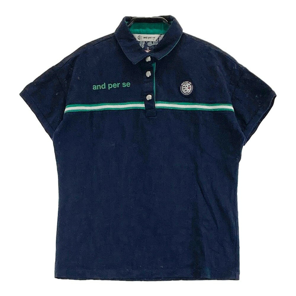 AND PER SE アンパスィ 半袖ポロシャツ 総柄 ネイビー系 M 【中古】ゴルフウェア レディース