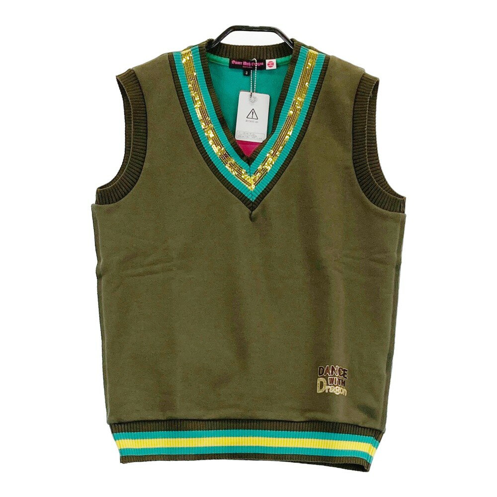 DANCE WITH DRAGON ダンスウィズドラゴン ニットベスト スパンコール カーキ系 3 【中古】ゴルフウェア..