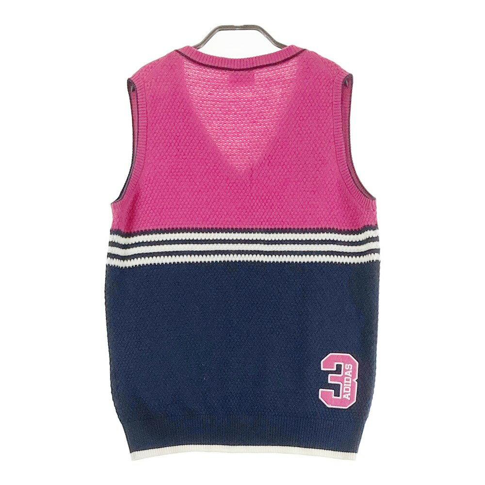 ADIDAS GOLF アディダスゴルフ A04984 ニットベスト ボーダー柄 ピンク系 L 【中古】ゴルフウェア レディース